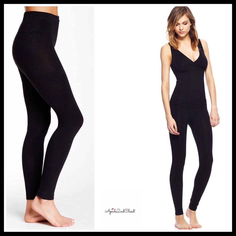 BLACK FLEECE LINED LEGGINGS FOOTLESS TIGHTS - Picture 2 of 8